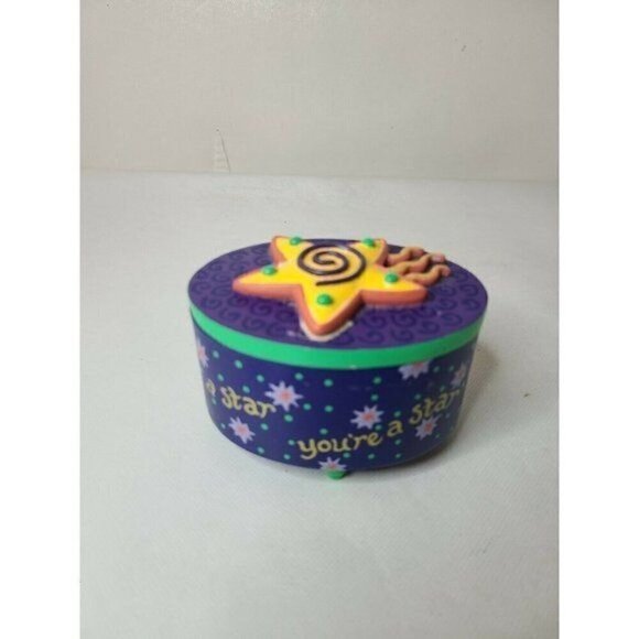 BRIGHT Star Designs 3D Star Lid Jewelry Trinket Box Storage Blue Yellow Footed - Picture 5 of 10